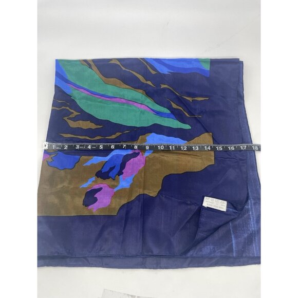 Vintage Thaiand Thai Silk Scarf Blue Purple Art 34” X 34” Boho Preppy Elegant - Picture 2 of 2